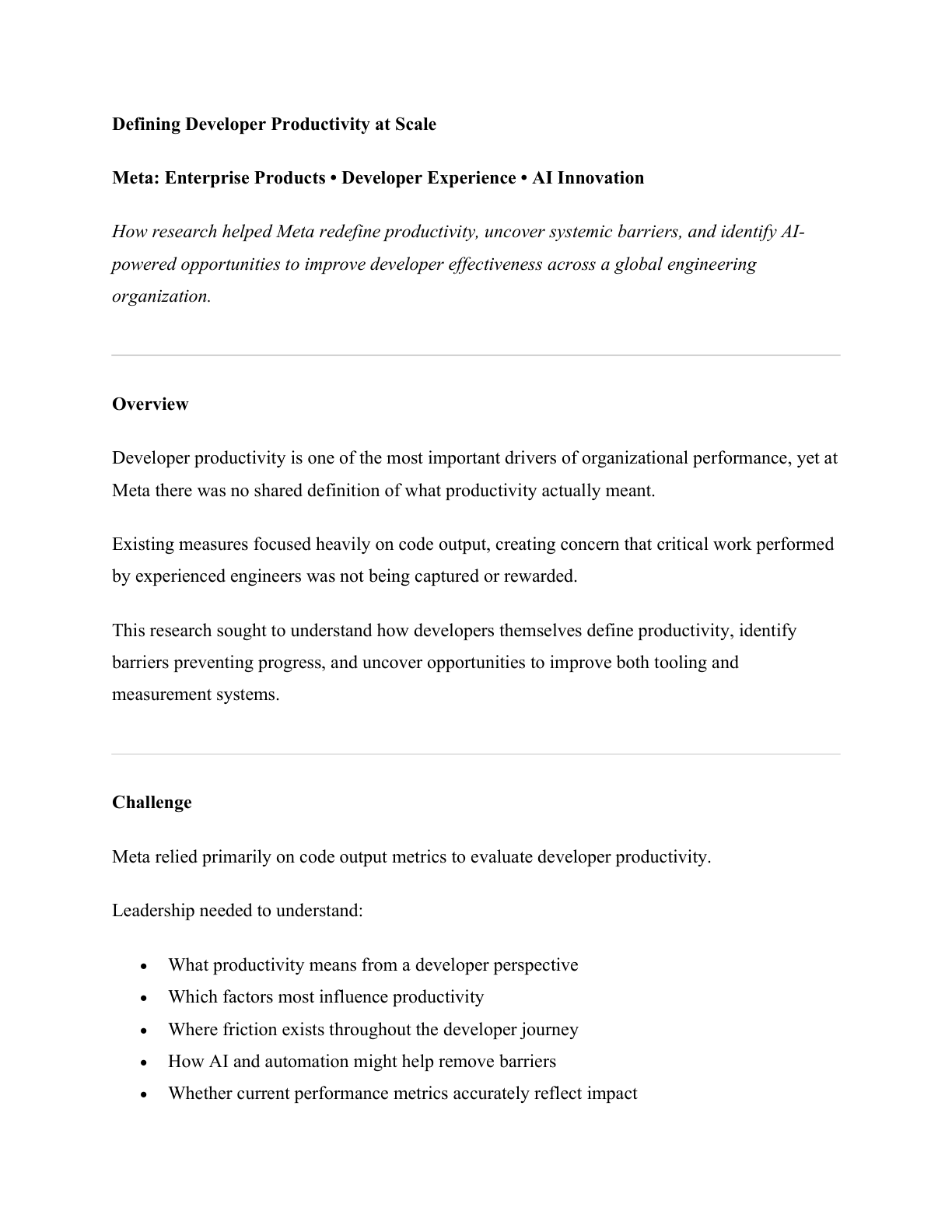 Meta Developer Productivity case study preview